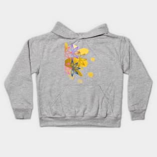 Multicoloured Floral design illustration pattern with gold metallic paint splatter Kids Hoodie